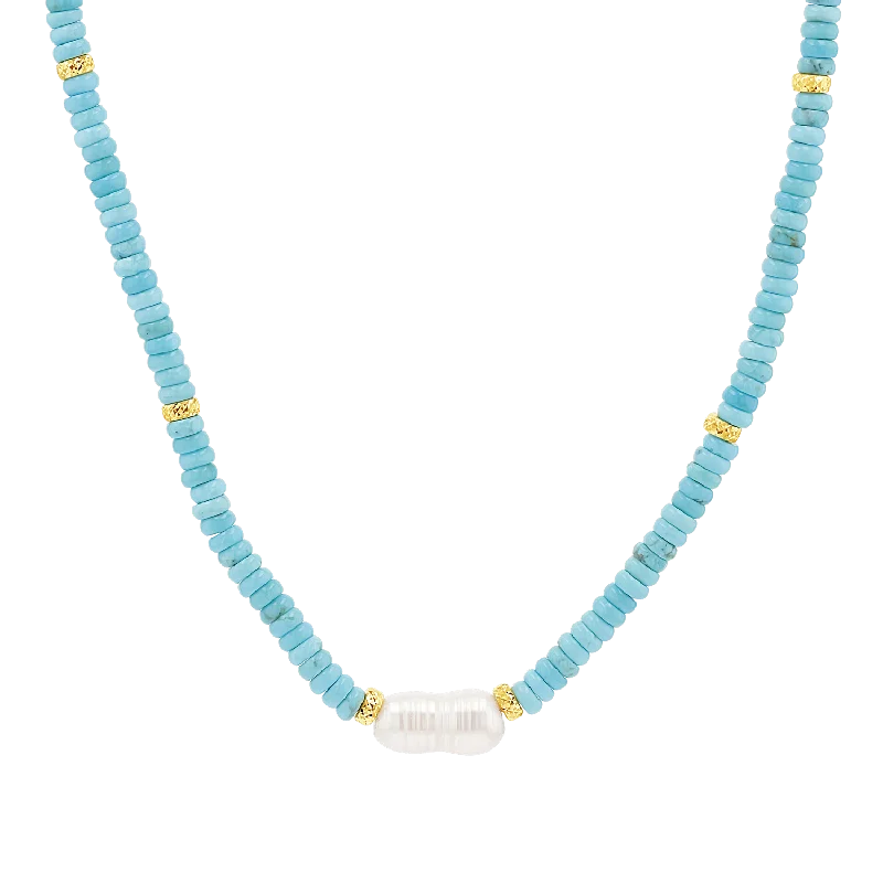 Personalized gold necklaces for women -Pearl & Gold Accent Turquoise Necklace