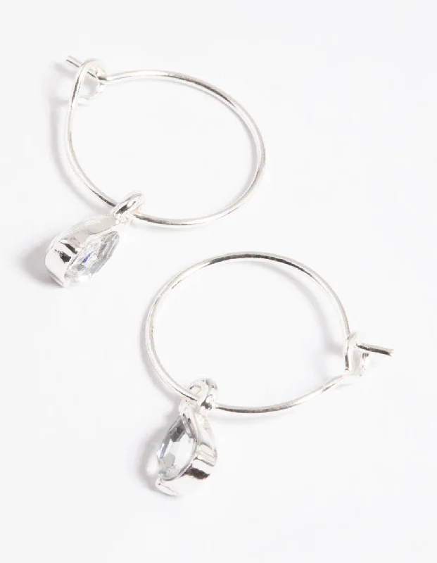 Pearl earrings for women -Silver Pear Drop Hoop Earrings