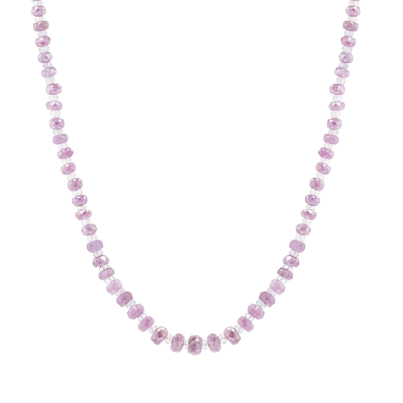 Chain necklaces for women -Pink Sapphire & Aquamarine Beaded Strand Necklace