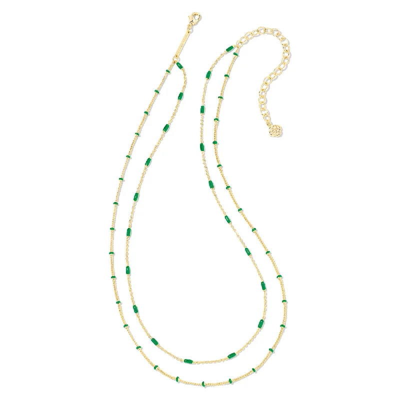 Luxury necklaces for women -Kendra Scott Dottie Gold Strand Necklace In Emerald