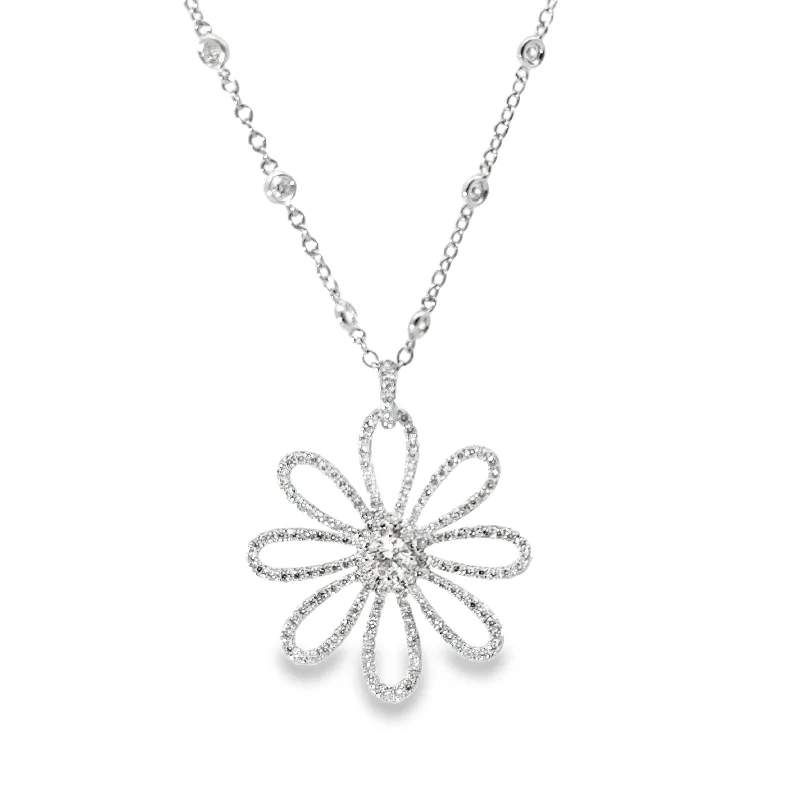 Silver heart necklaces for women -Open Petal Flower Necklace