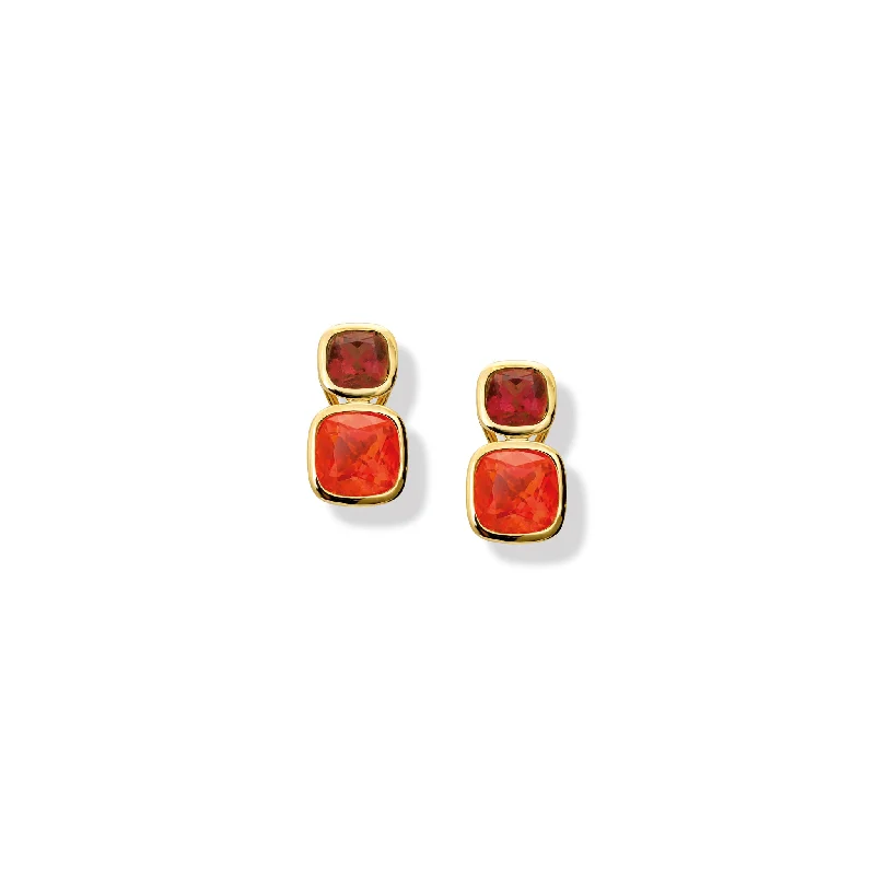 Diamond stud earrings for women -Qin & Han Earrings 18ct Yellow Gold - Garnet & Fire Opal