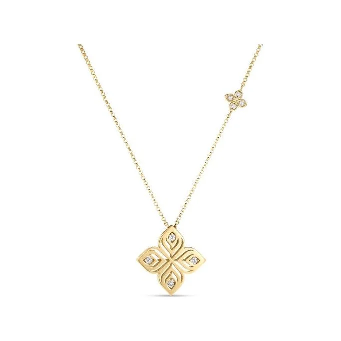 Women’s pendant necklaces for gifts -Roberto Coin 18K Yellow Gold Arabesque Diamond Flower Necklace