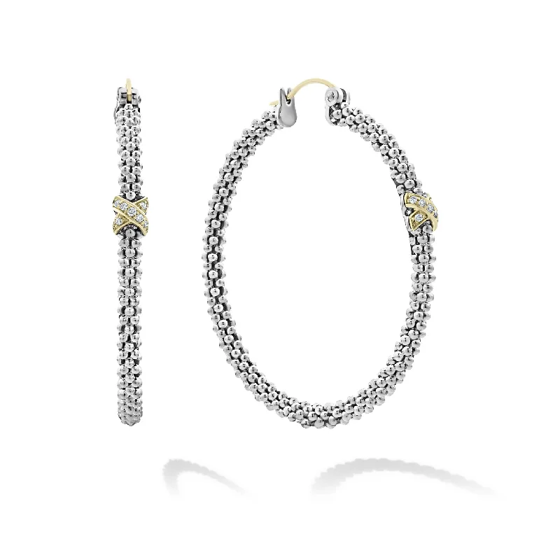 Designer pearl earrings for women -Embrace Large X Diamond Caviar Hoop Earrings