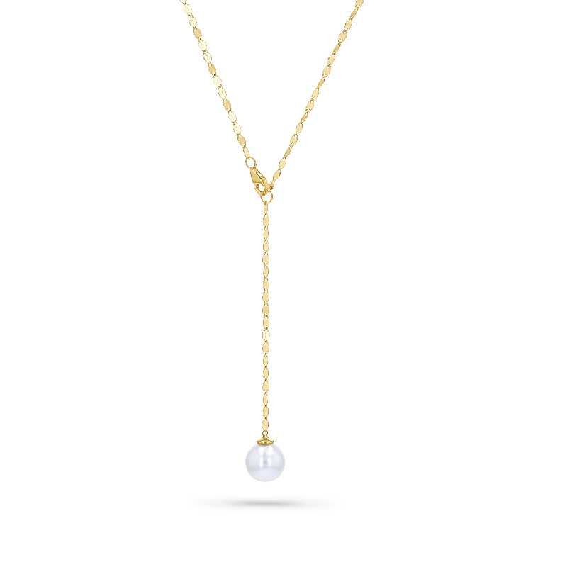 Wedding necklaces for women -Demure Pearl Drop Chain Lariat