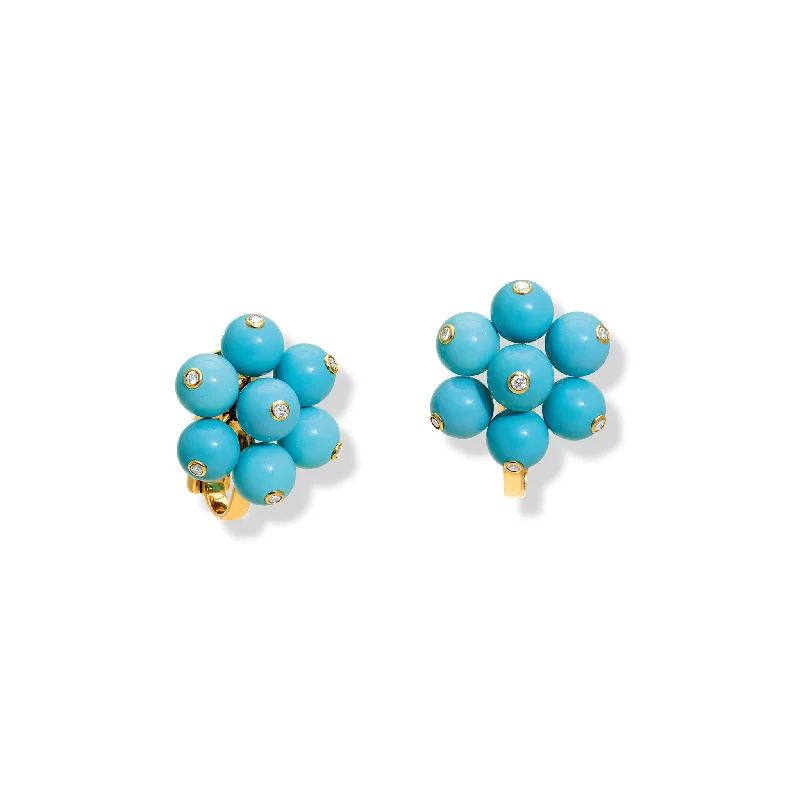 Fashionable dangle earrings for women -Cavolfiore Earrings 18ct Yellow Gold - Turquoise & Diamond