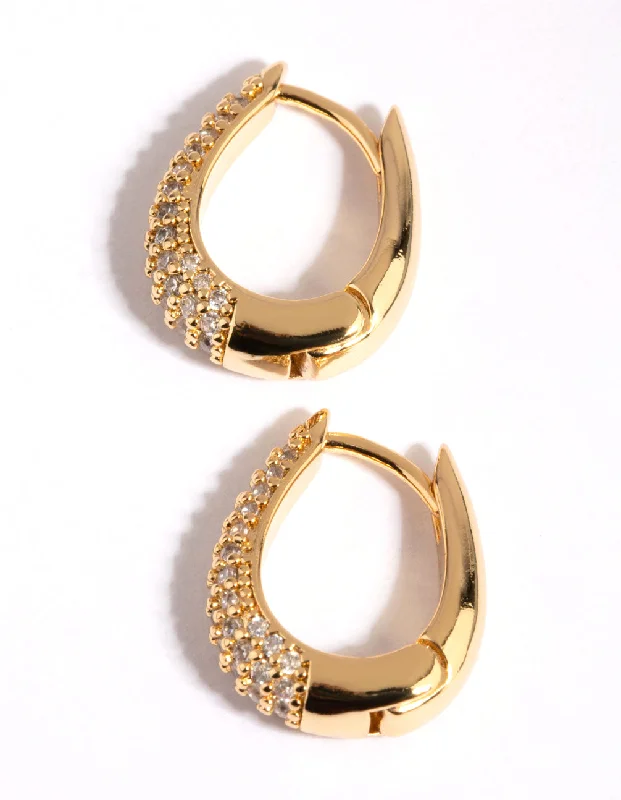 Elegant stud earrings for women -Gold Plated Hoop Earrings with Cubic Zirconia