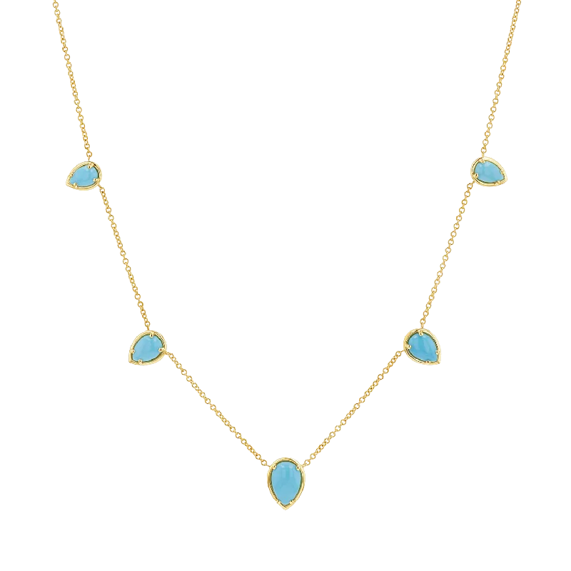 Custom necklaces for women -Turquoise Tear Drop Strand Necklace