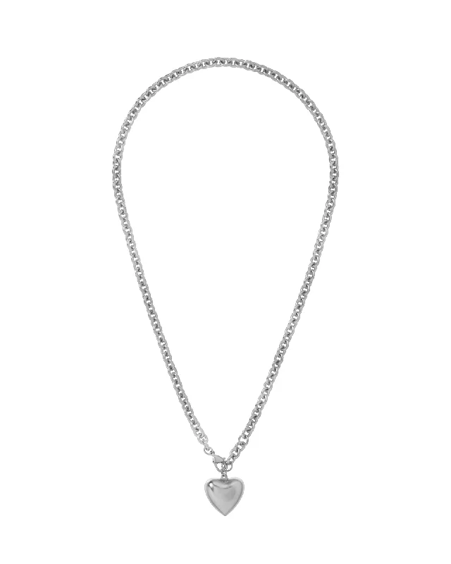 Long necklaces for women -The Mini Puffy Heart Necklace in Silver