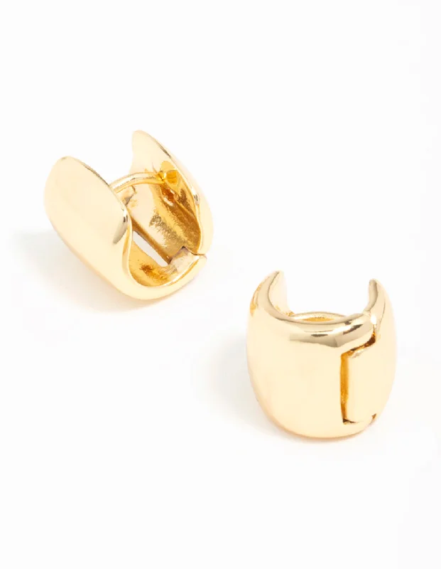 Silver hoop earrings for women -Gold Plated Wide Mini Huggie Earrings