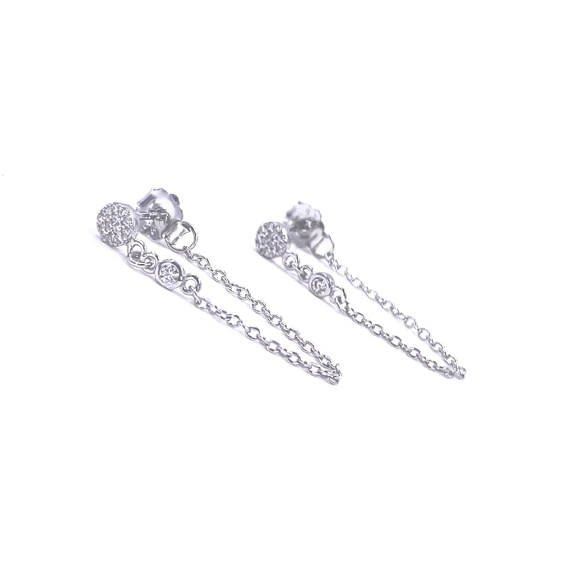 Crystal stud earrings for women -Ashley Gold Sterling Silver Double CZ Drop Chain Earrings