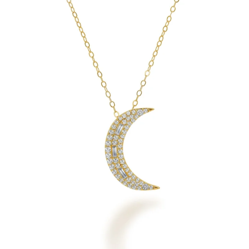 Black stone necklaces for women -Rachel Reid Baguette Diamond Crescent Moon Necklace