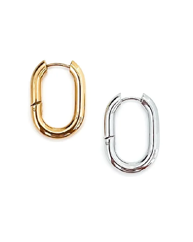 Simple silver drop earrings for women -Eira Oval Hoop Earrings || Choose Color