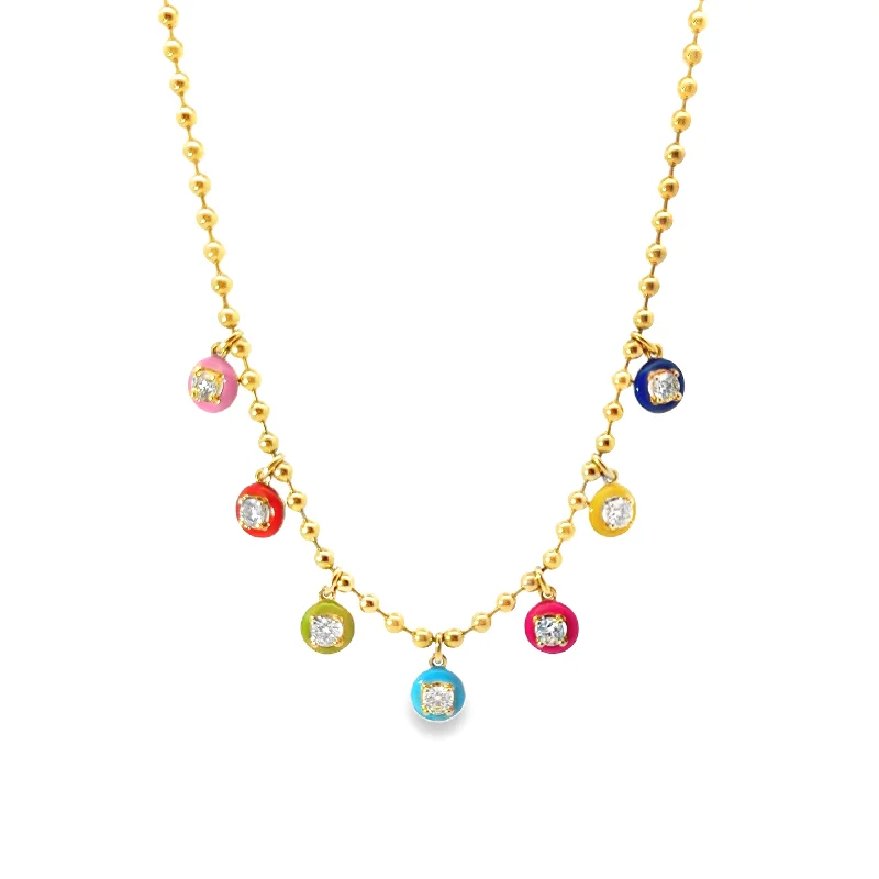 Custom design necklaces for women -Aspery and Guldag Multi Color Enamel and Diamond Drop Necklace