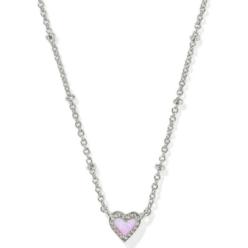 Custom name necklaces for women -Kendra Scott Mini Ari Silver Heart Necklace in Bubblegum Pink Kyocera Opal