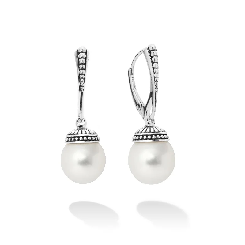 Silver hoop earrings for women -Luna Drop Pearl Earrings