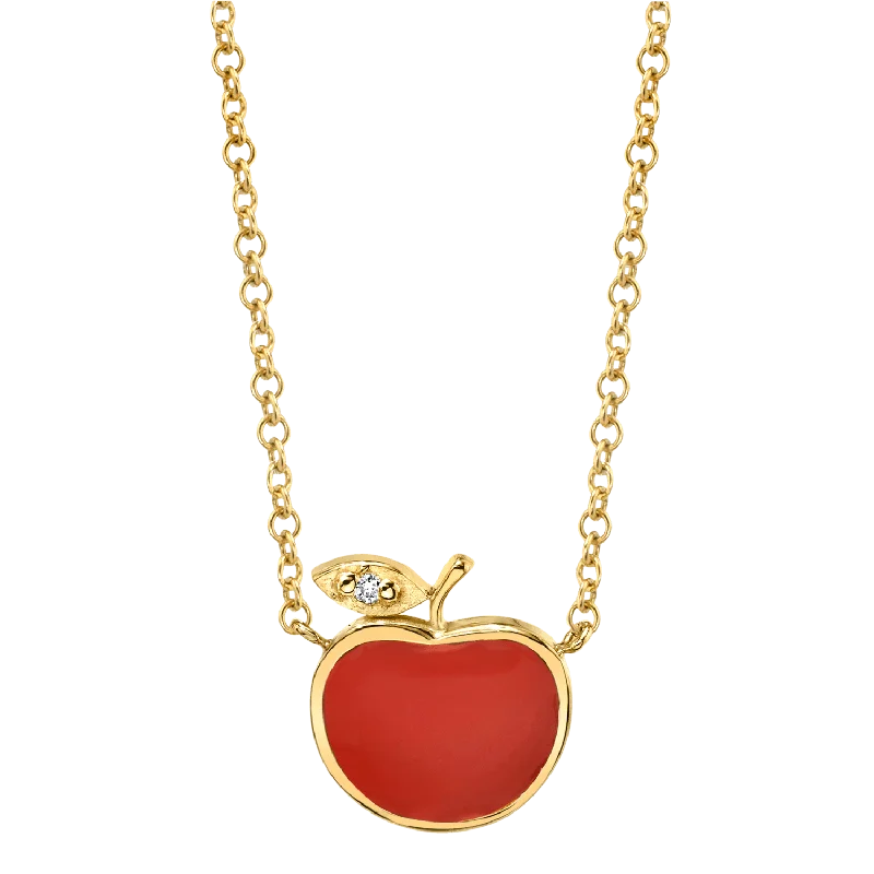 Silver chain necklace sets for women -Enamel Apple Necklace