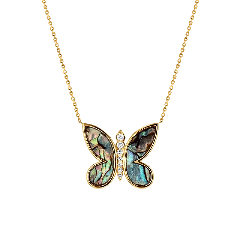 Women’s pendant necklaces for gifts -Diamond Abalone Inlay Butterfly Necklace