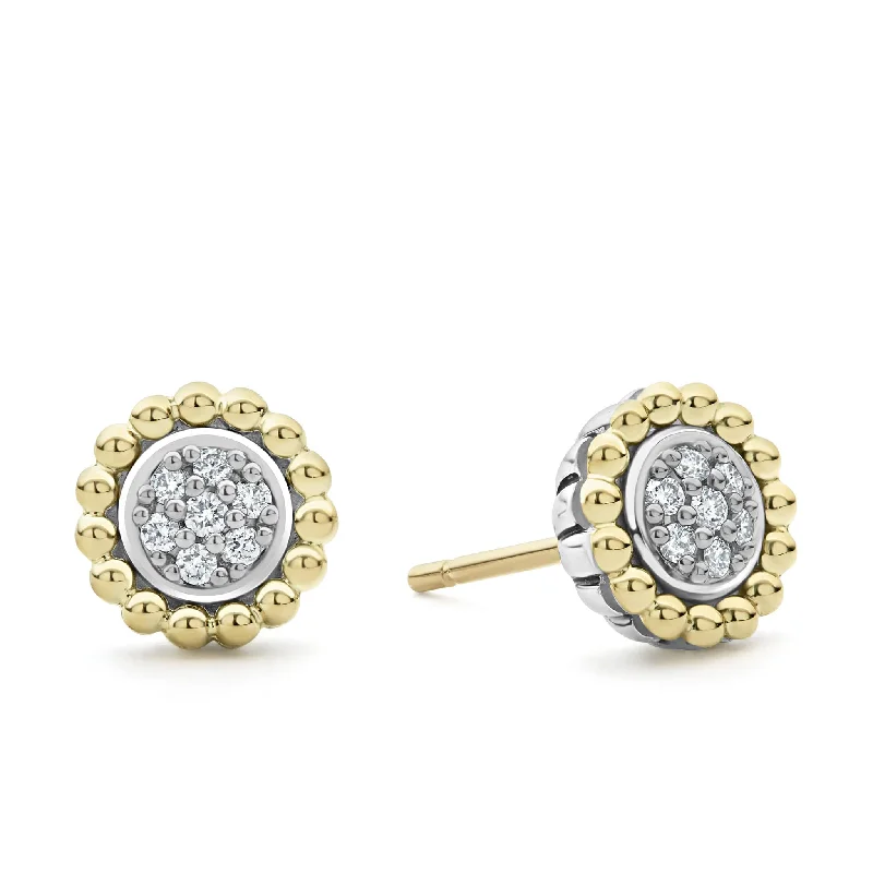 Sterling silver earrings for women -Caviar Lux Two-Tone Caviar Diamond Stud Earrings