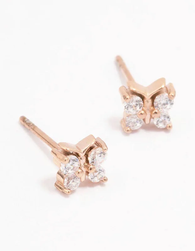 Luxury diamond earrings for women -Rose Gold Plated Surgical Steel Butterfly Stud Earrings