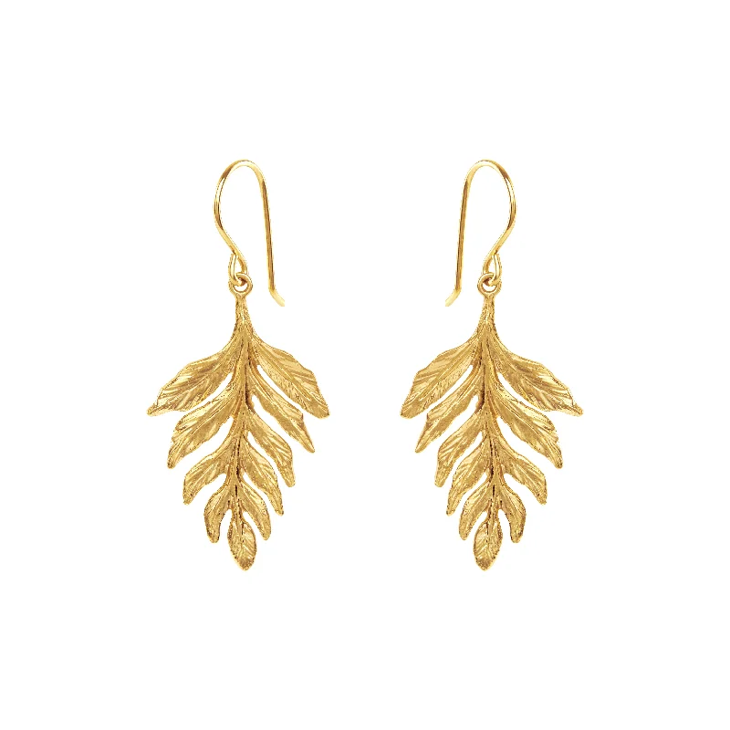 Trendy hoop earrings for women -18ct Solid Gold Fern Drop Earrings