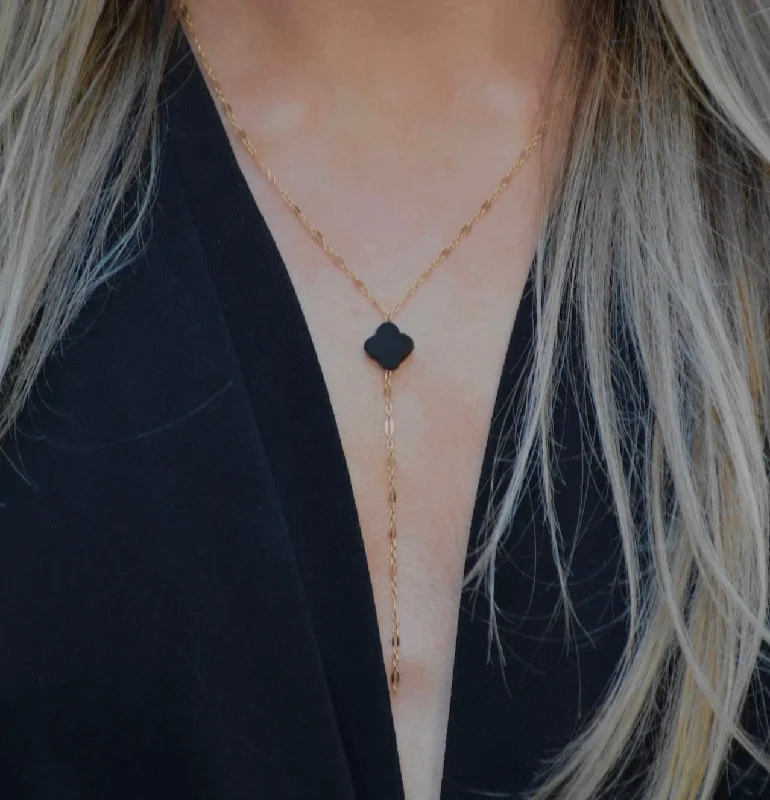 Unique pendant necklaces for women -Payton Clover Drop Necklace - Onyx