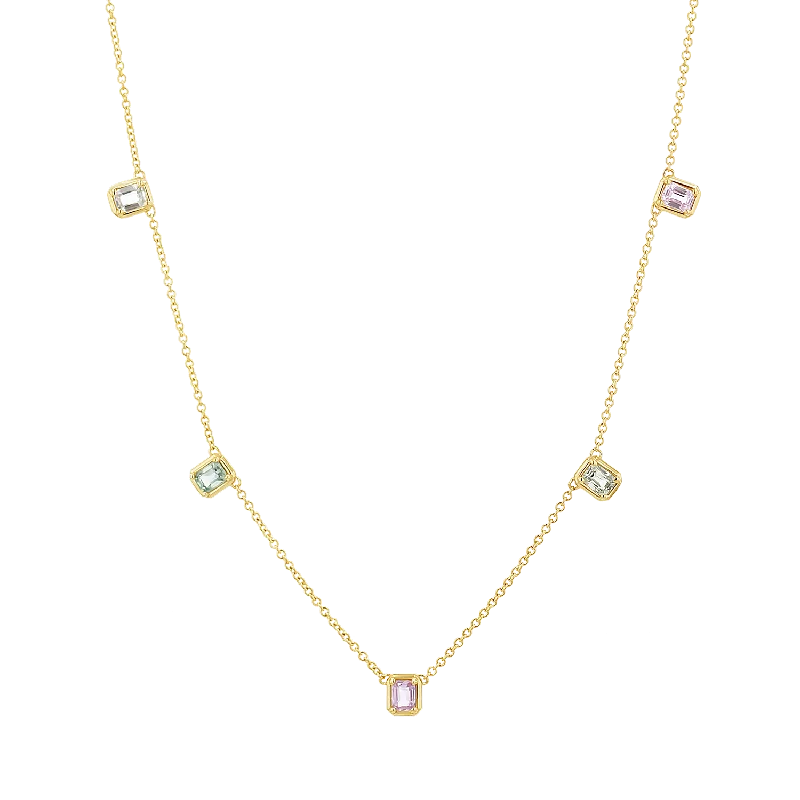 Fashion chokers for women -Emerald Cut Sapphire Station Necklace