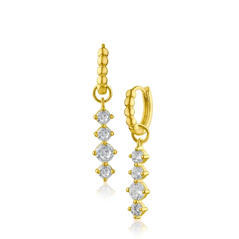 Heart-shaped earrings for women -Round CZ Bar Drop Huggies