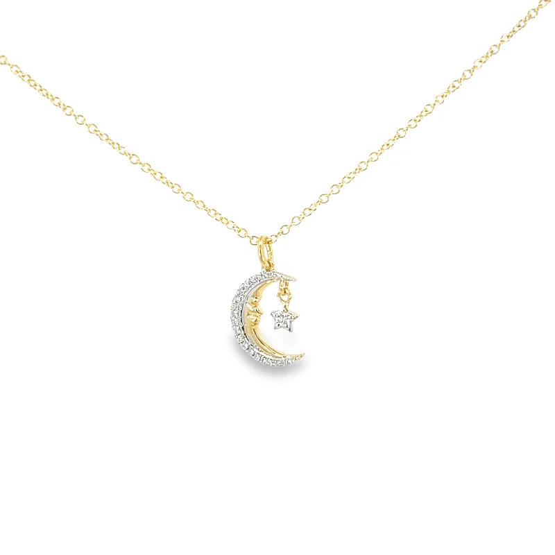 Custom engraved necklaces for women -Shy Creation Diamond Crescent Moon & Floating Star Necklace