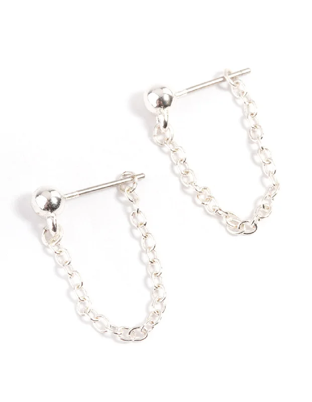 Luxury dangle earrings for women -Silver Ball & Chain Jacket Earrings