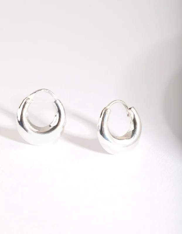 Trendy drop earrings for women -Silver Mini Chubby Huggie Earrings