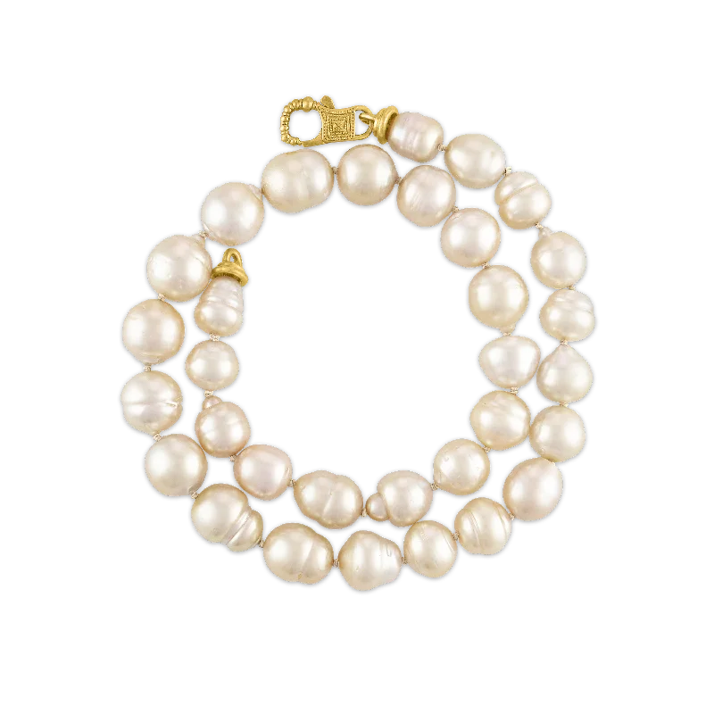 Luxury diamond necklaces for women -Golden South Sea Pearl Strand with Fibula Clasp