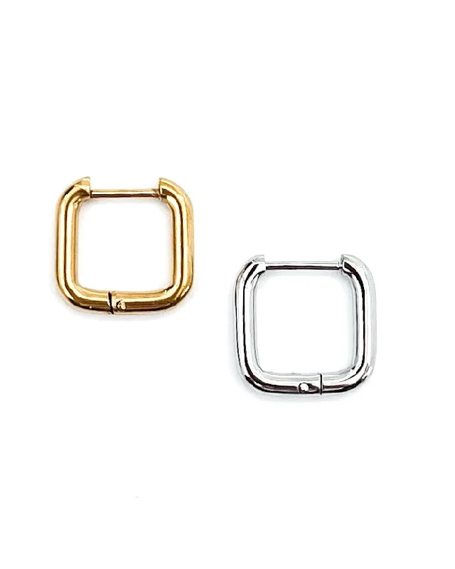 Designer stud earrings for women -Enid Square Huggie Earrings || Choose Color