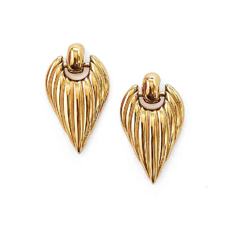 Designer pearl earrings for women -Elida Gold Ribbed Stud Earrings