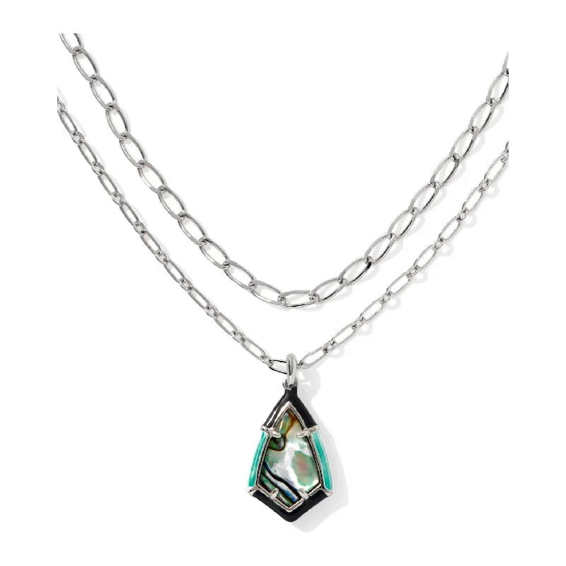 Designer luxury necklaces for women -Kendra Scott Camry Silver Enamel Frame Multi Strand Necklace in Abalone Shell