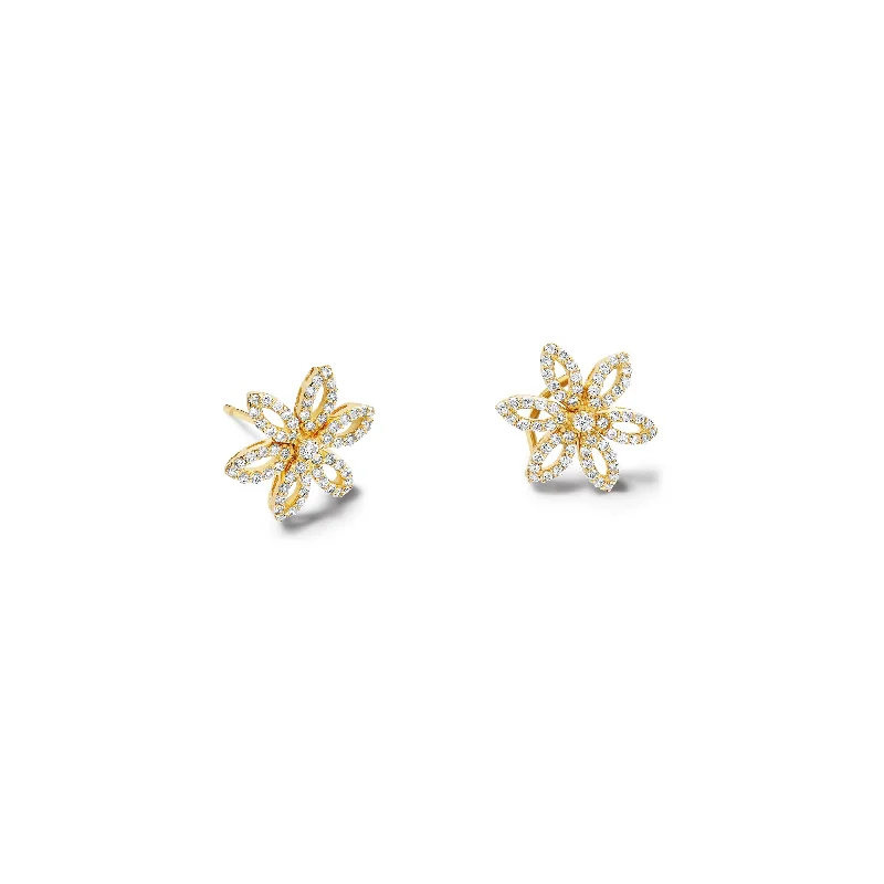 Custom birthstone earrings for women -Fleur de Lys Earrings 18ct Yellow Gold - Diamond Pavé