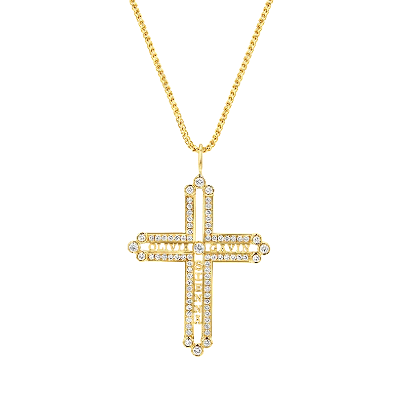 Stylish necklaces for women -Diamond Custom Name Cross Pendant