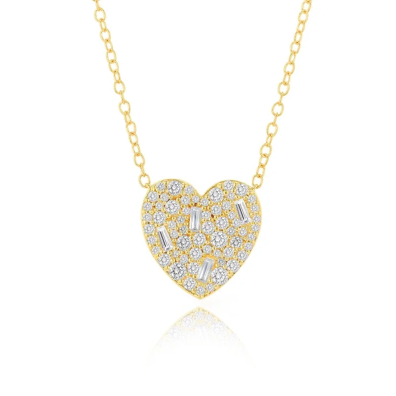 Custom initials necklaces for women -Rachel Reid Baguette & Round Diamond Heart Necklace