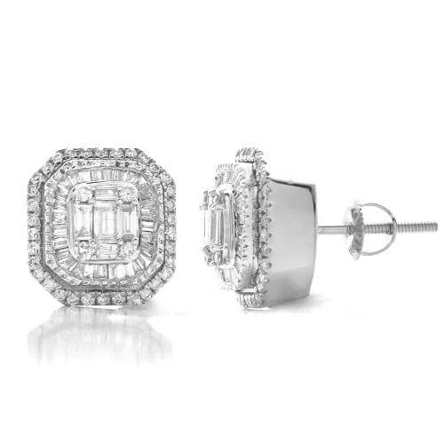 Pearl earrings for women -14KW 1.00CTW BAGUETTE DIAMOND EARRING STUDS