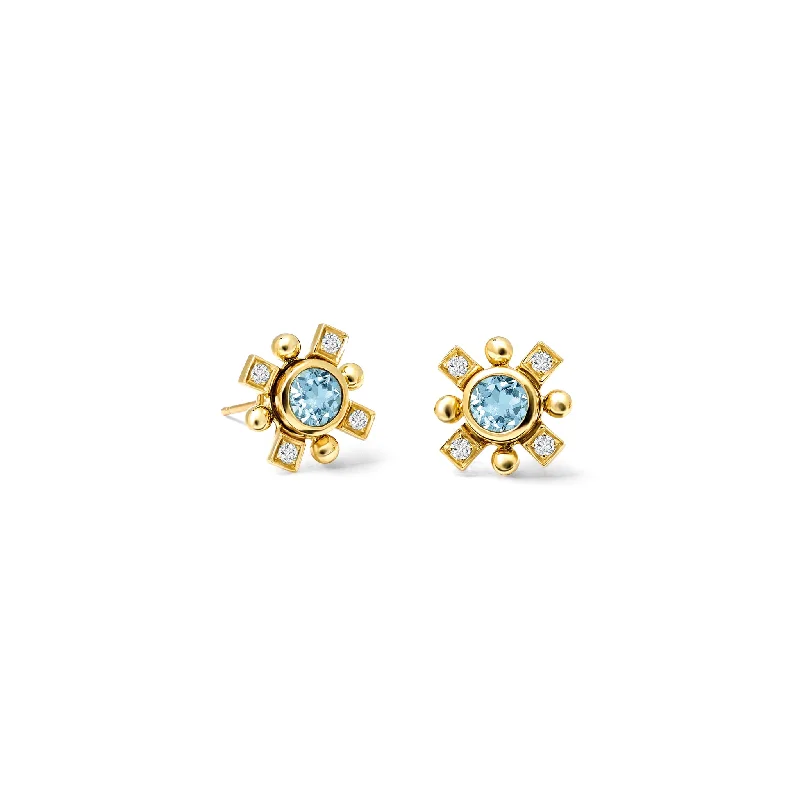 Diamond earrings for women -Quadro Earring Halos Yellow Gold - Diamond