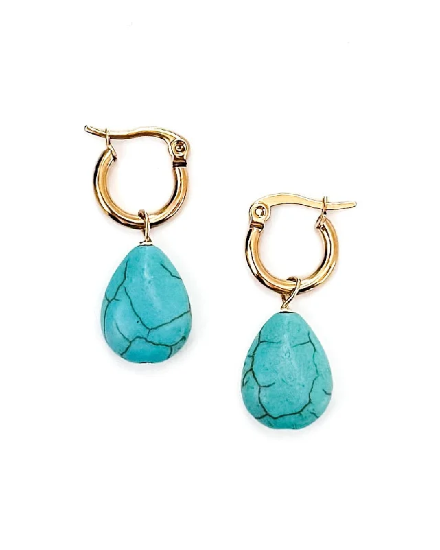 Vintage-inspired earrings for women -Elton Turquoise Charm Huggie Earrings