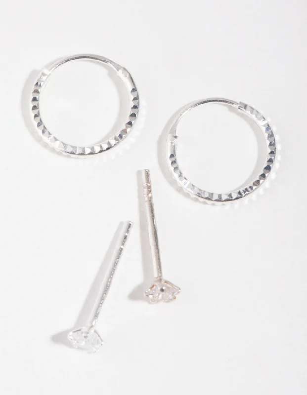 Fashion dangle earrings for women -Sterling Silver Star Stud & Hoop Earrings