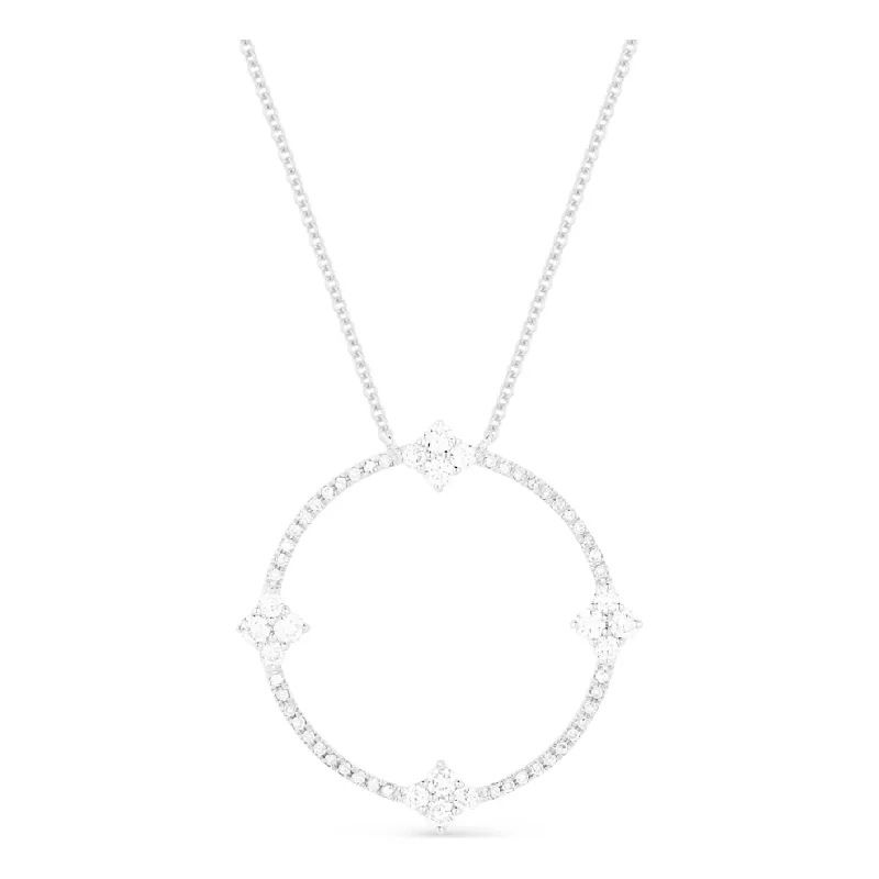 Custom necklaces for women -14K White Gold Diamond Open Circle Flower Station Necklace