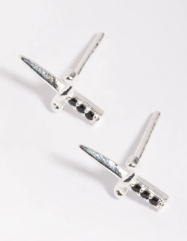 Dangle earrings for women -Sterling SIlver Dagger Stud Earrings