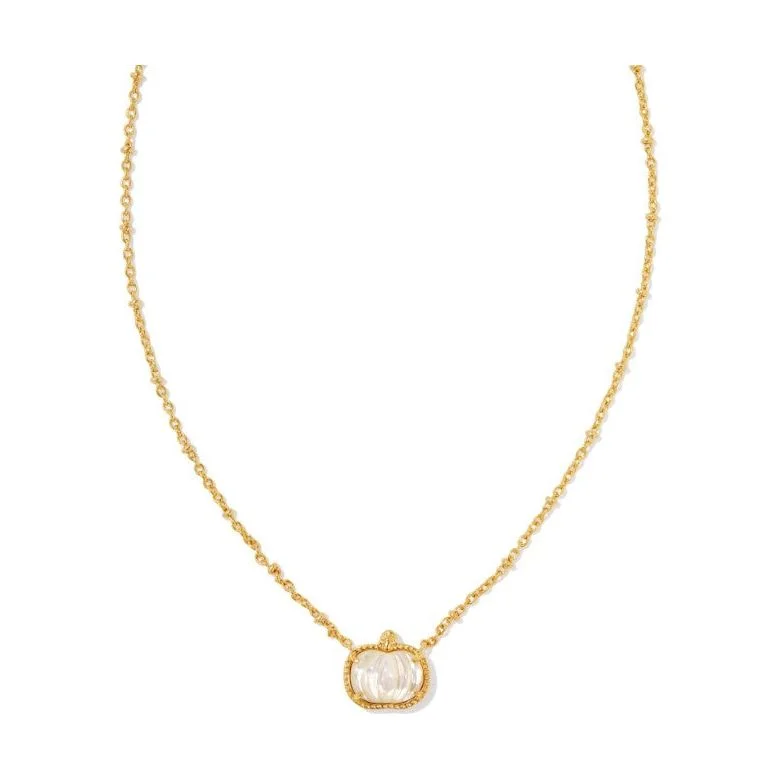 Simple diamond necklaces for women -Kendra Scott Gold Pumpkin Necklace in Ivory Mother of Pearl