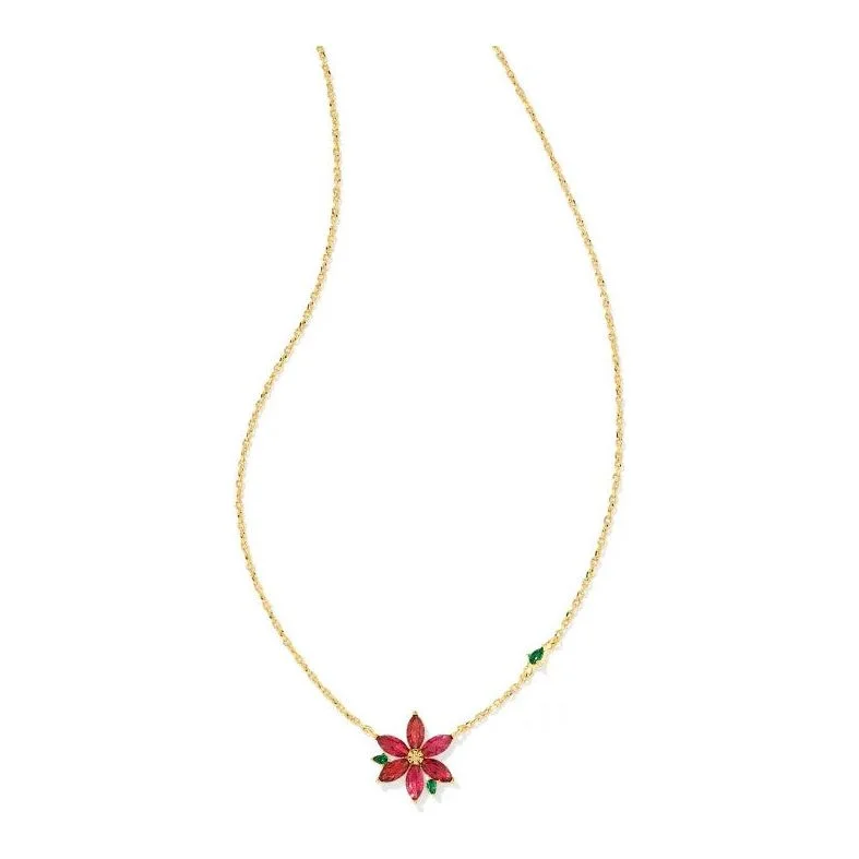 Designer luxury necklaces for women -Kendra Scott Gold Poinsettia Necklace in Colored Crystal