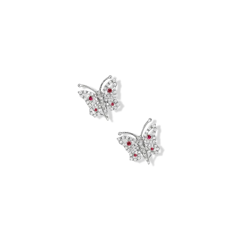 Colored gemstone earrings for women -Nanjing Earrings 18ct White Gold - Ruby & Diamond Pavé