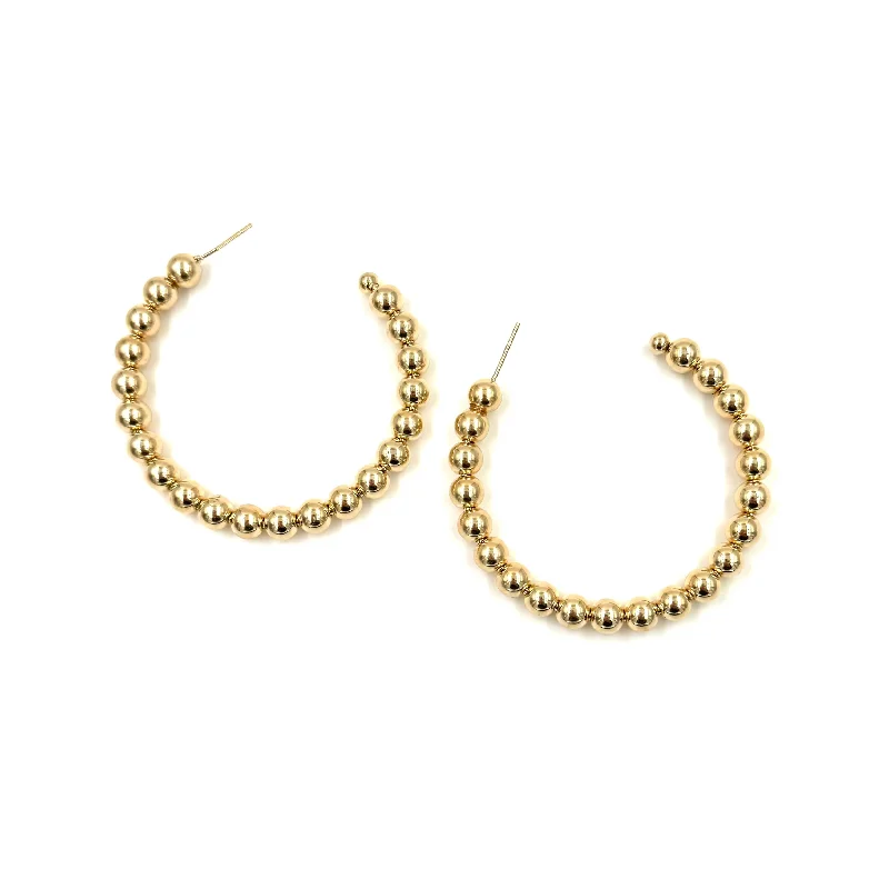 Silver hoop earrings for women -Ashley Gold Stainless Steel Gold Plated Ball Open Back 2" Hoop Earrings