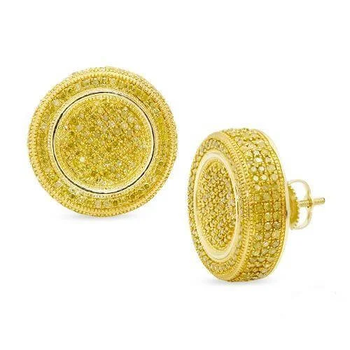 Pearl earrings for women -10KY 2.00CTW YELLOW DIAMOND FLAT BUTTON EARRINGS