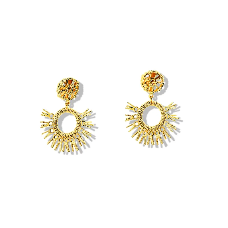 Rose gold earrings for women -Raffia Double Earrings Yellow Gold